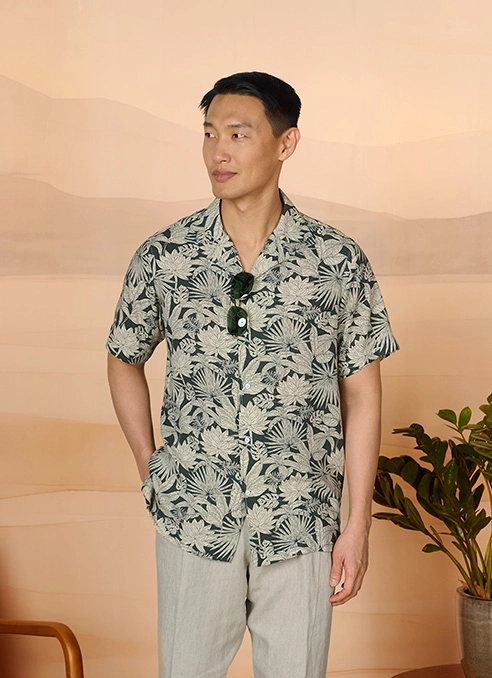 Olive Floral - Camp Collar Shirt